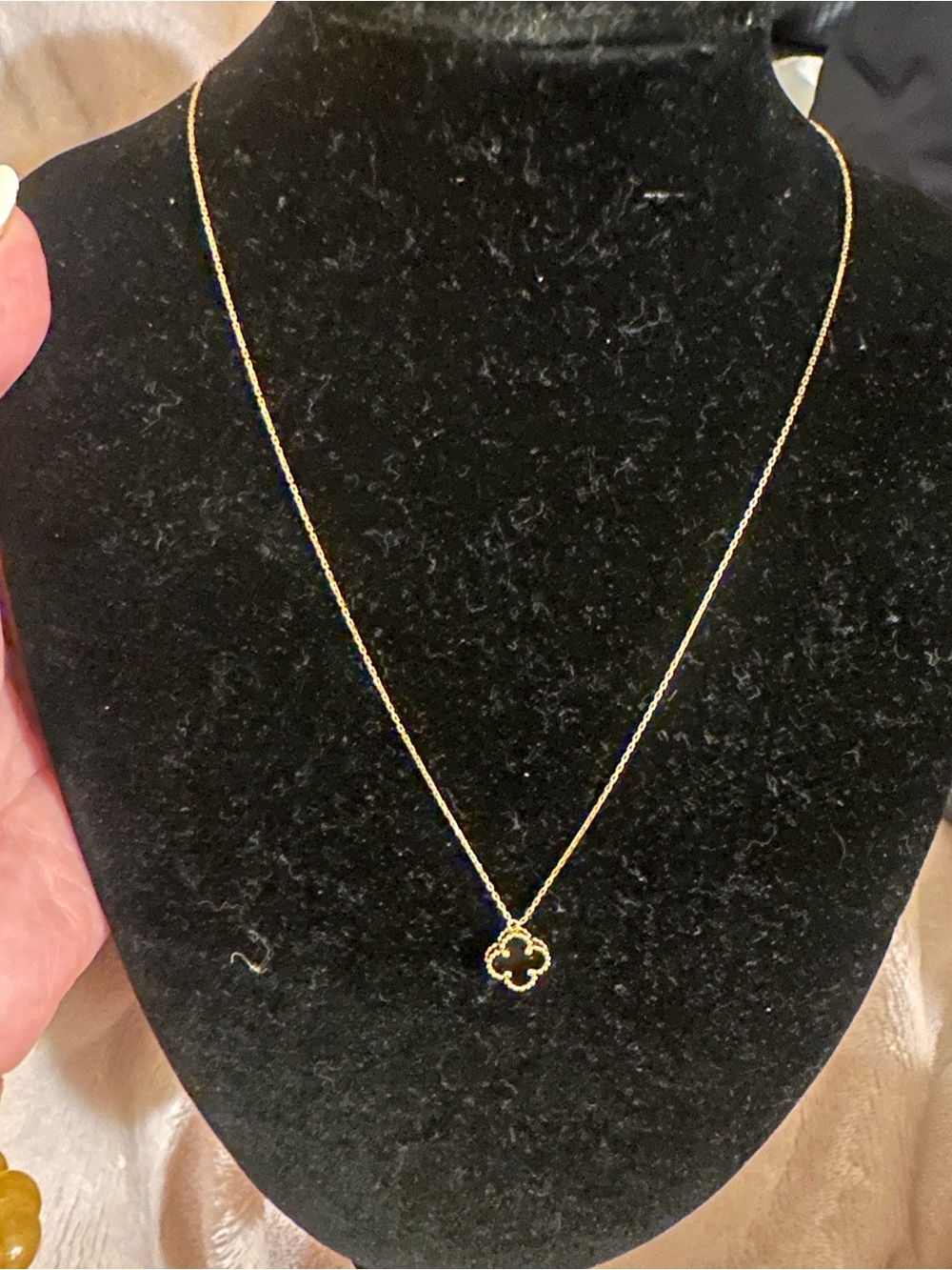 Authentic 18K Dubai Gold Black Clover Necklace 16" 10mm